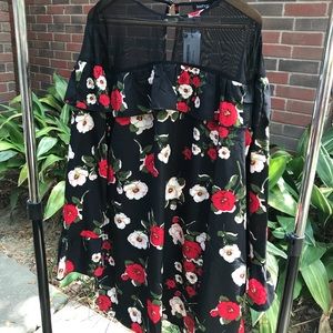 BooHoo Floral Dress with Sheer & Ruffle Top NWT